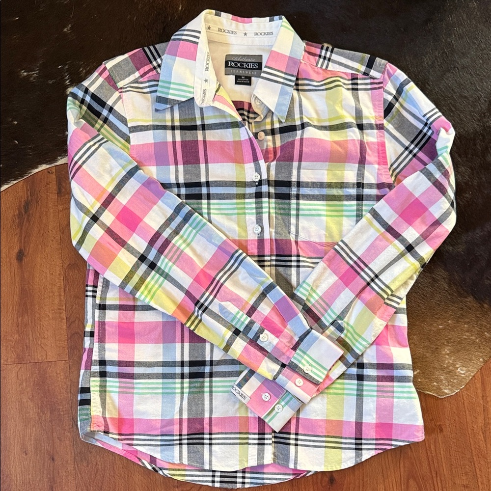 Vintage Rockies Multicolor Plaid Button Down Long Sleeve Shirt
